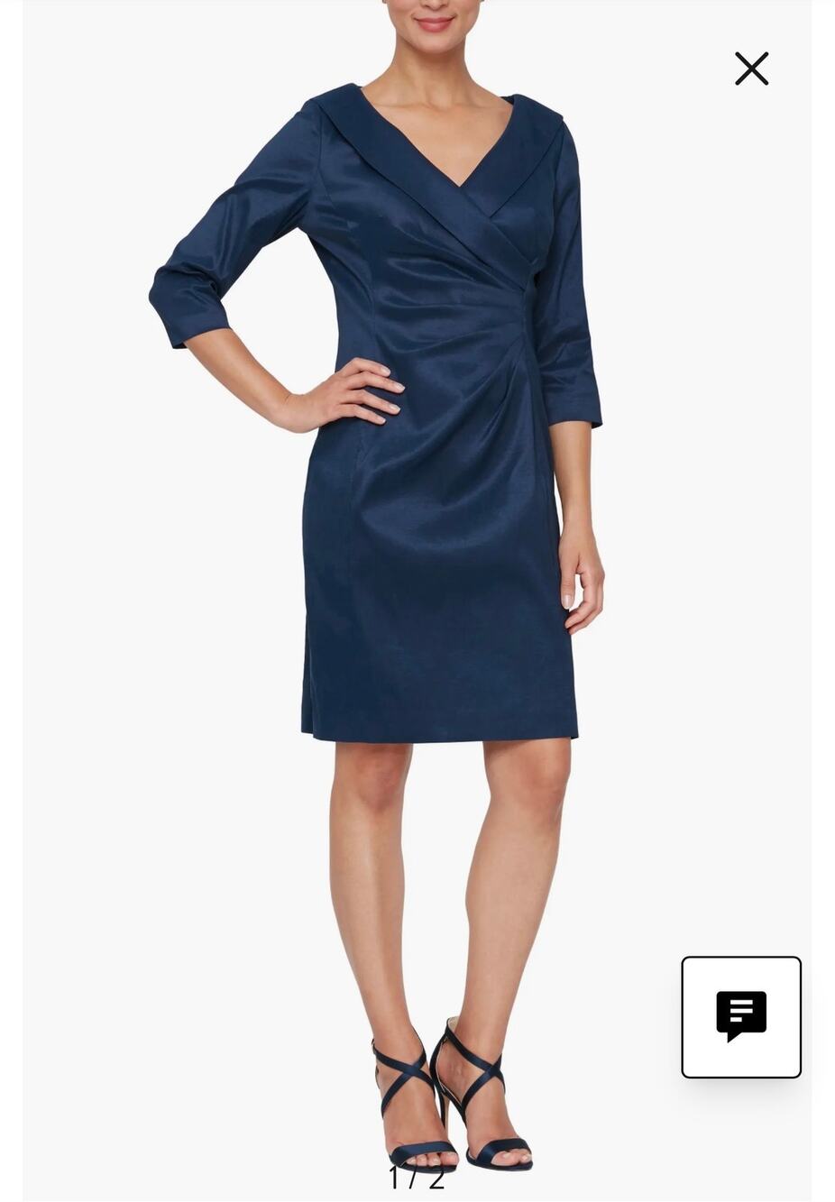 Alex Evenings Navy Portrait-Collar 3/4-Sleeve Sheath Evening Dress Plus Size 16W